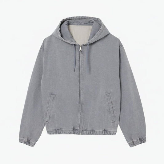 Washed Effect Denim Hooded Jacket