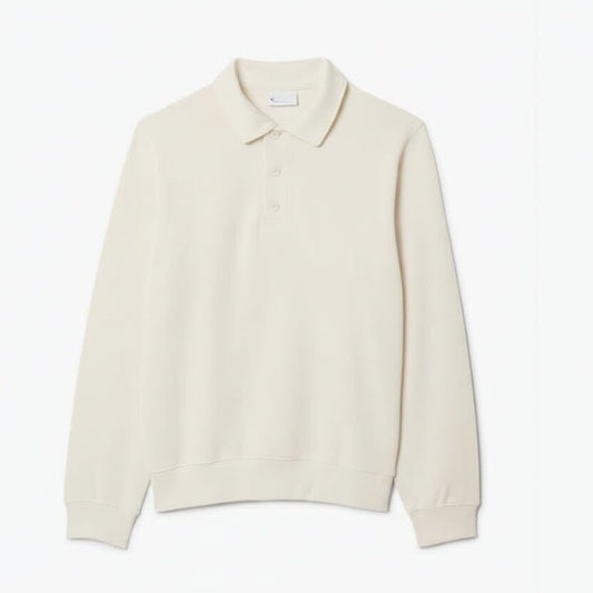 Ribbed Cotton Polo Collar Sweatshirt