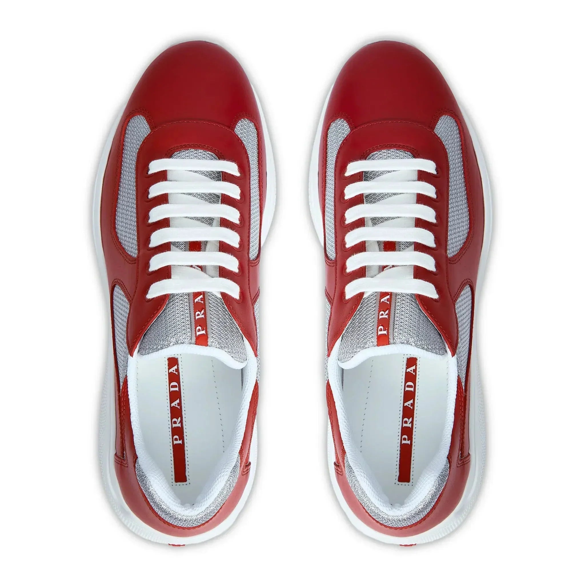 Prada Americas Cup Soft Rubber And Bike Fabric Red Silver Sneaker